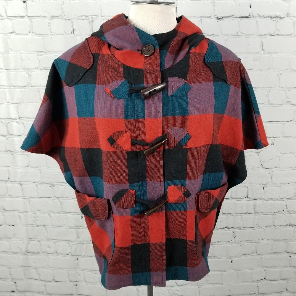 XXI | short sleeve hooded plaid coat jacket